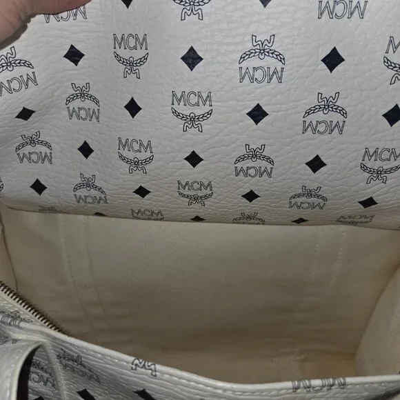 MCM White & Black Monogram Print Large Tote Bag - Picture 9 of 14